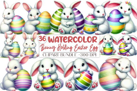 Download Cute Bunny Holding Easter Egg PNG - Easter egg png Collection